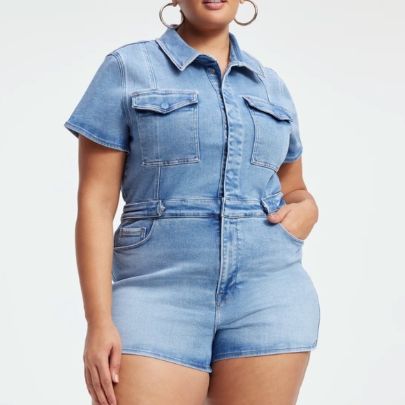 Good American Fit For Success Zip Front Short Sleeve Short Jumpsuit size 6 - 3XL - Picture 1 of 9